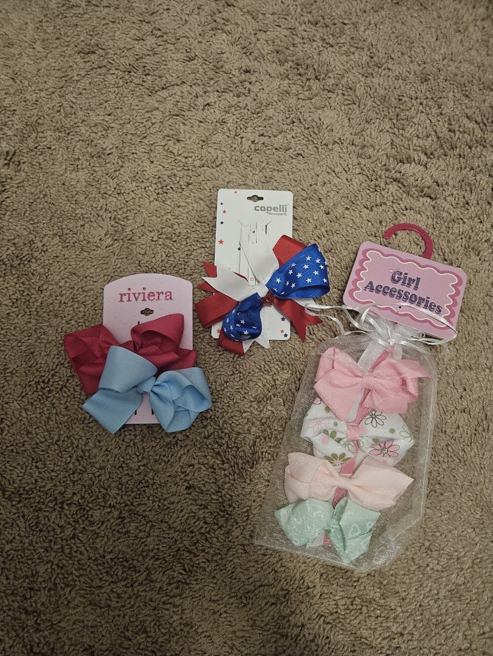 Riviera Kids Hair Bow Set - Pink, Light Blue, Red & Patriotic Blue